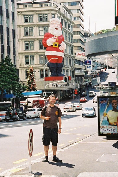 The Gigantic Scary Santa of Auckland Town with its wiggly finger of DOOM